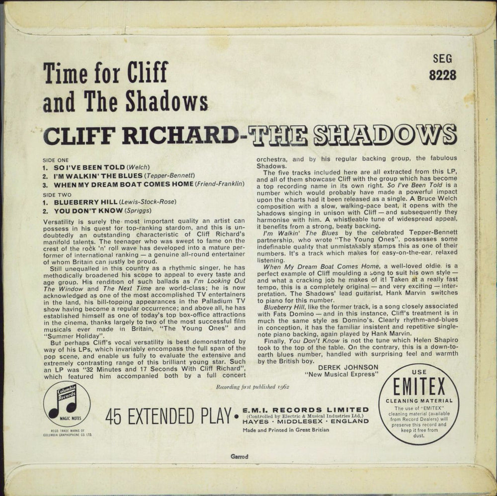 Cliff Richard Time For Cliff And The Shadows UK 7" vinyl single (7 inch record / 45)