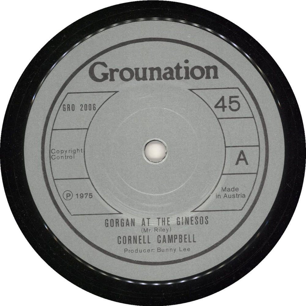Cornell Campbell Gorgan At The Ginesos Austrian 7" vinyl single (7 inch record / 45) GRO2006