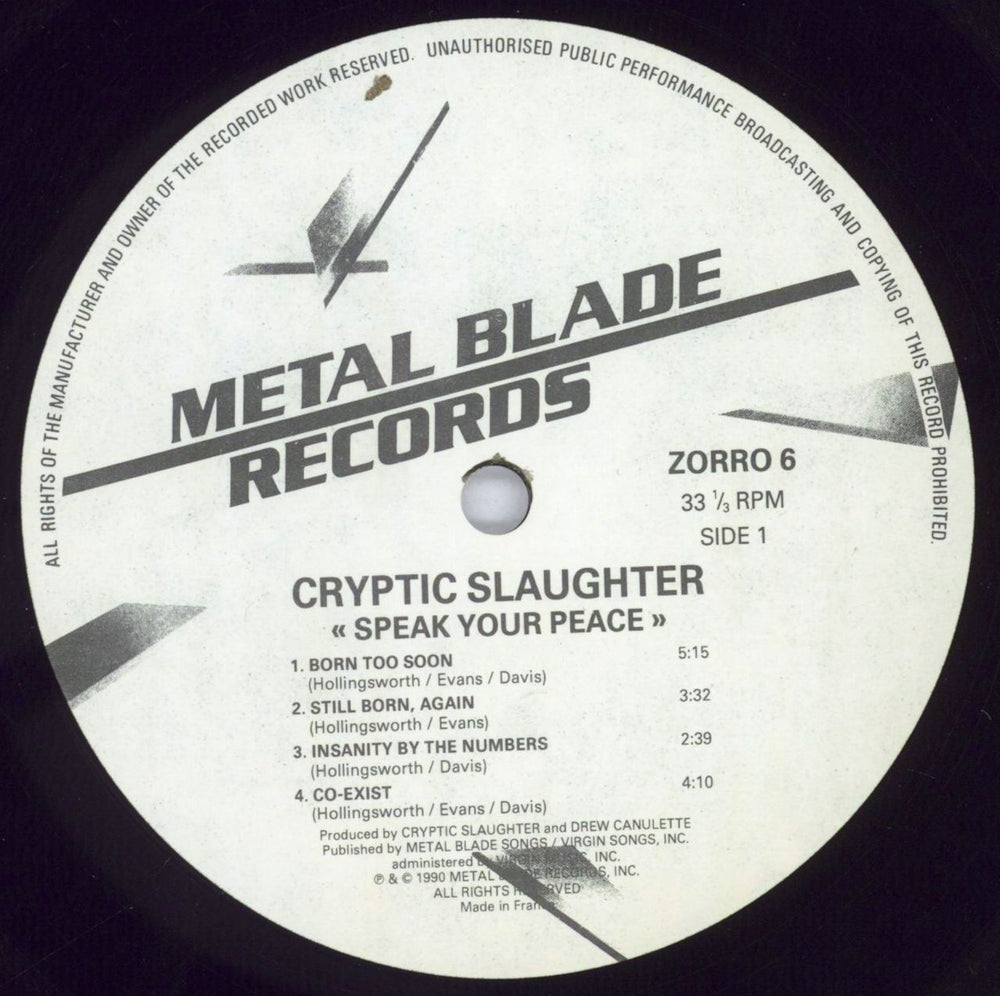 Cryptic Slaughter Speak Your Peace UK vinyl LP album (LP record) E60LPSP831834