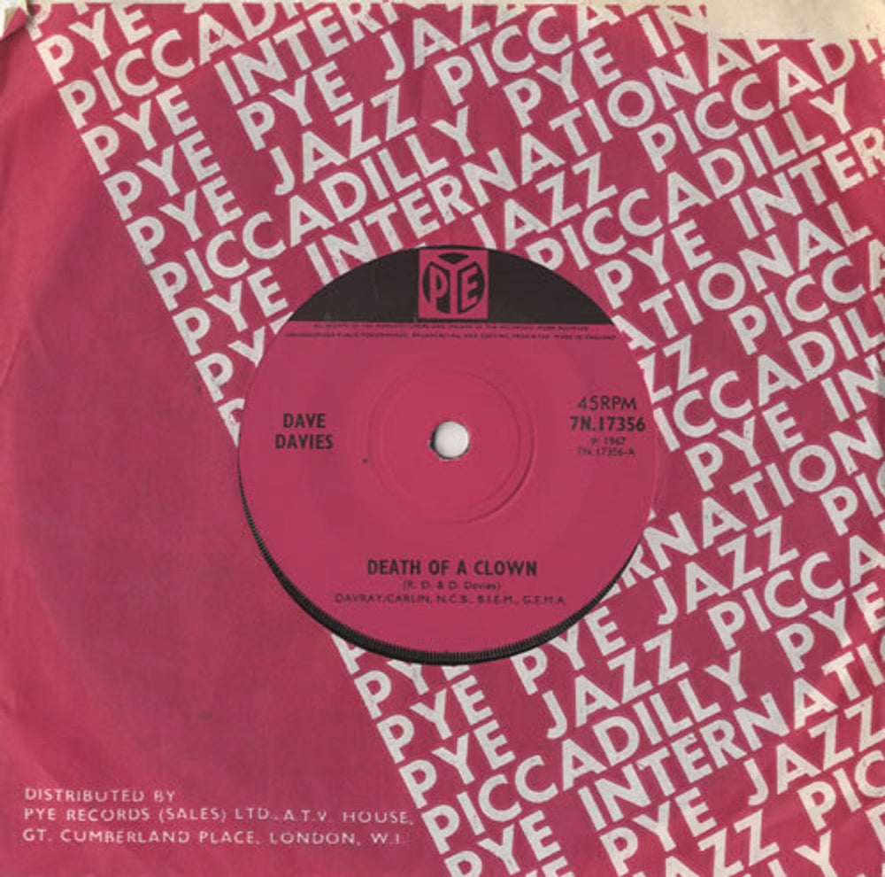 Dave Davies Death Of A Clown - Solid UK 7" vinyl single (7 inch record / 45) 7N.17356