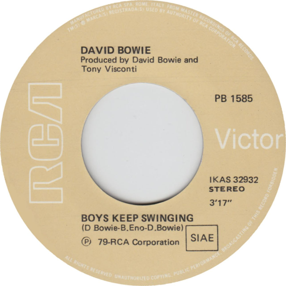 David Bowie Boys Keep Swinging Italian 7" vinyl single (7 inch record / 45) BOW07BO650522