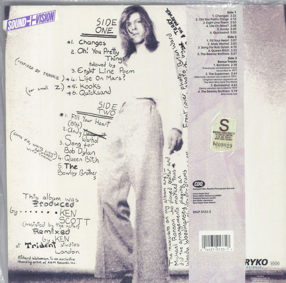 David Bowie Hunky Dory - Clear Vinyl - Sealed US 2-LP vinyl record set (Double LP Album) 014431013317