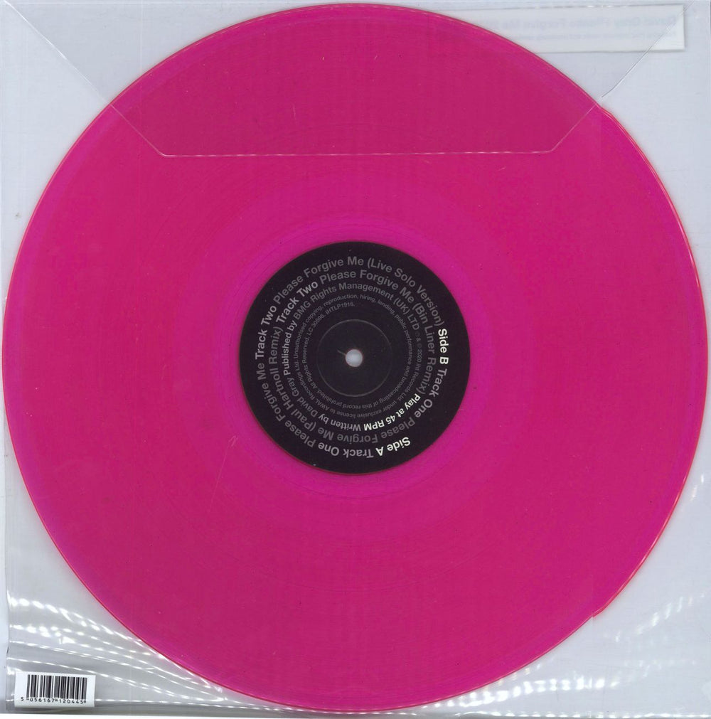 David Gray Please Forgive Me 2020 - Pink Vinyl UK 12" vinyl single (12 inch record / Maxi-single) 5056167120445