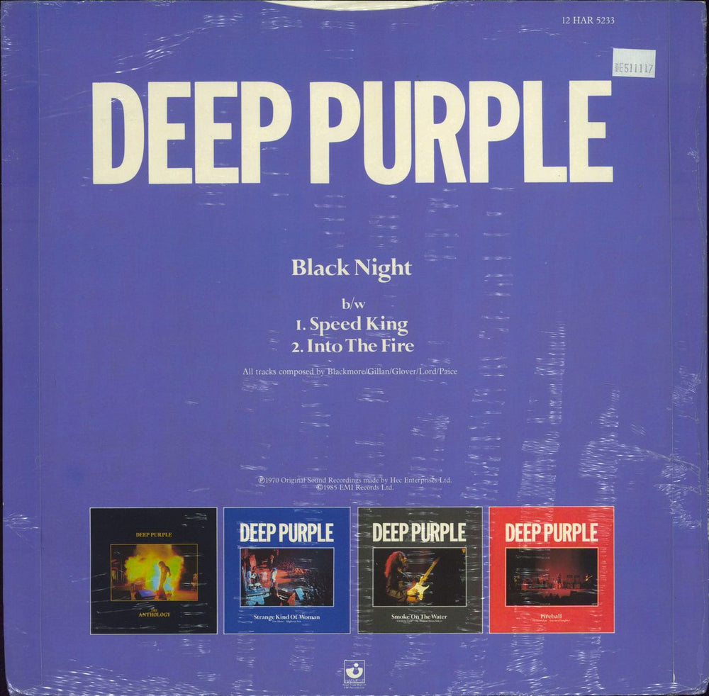 Deep Purple Black Night + Shrink UK 12" vinyl single (12 inch record / Maxi-single)