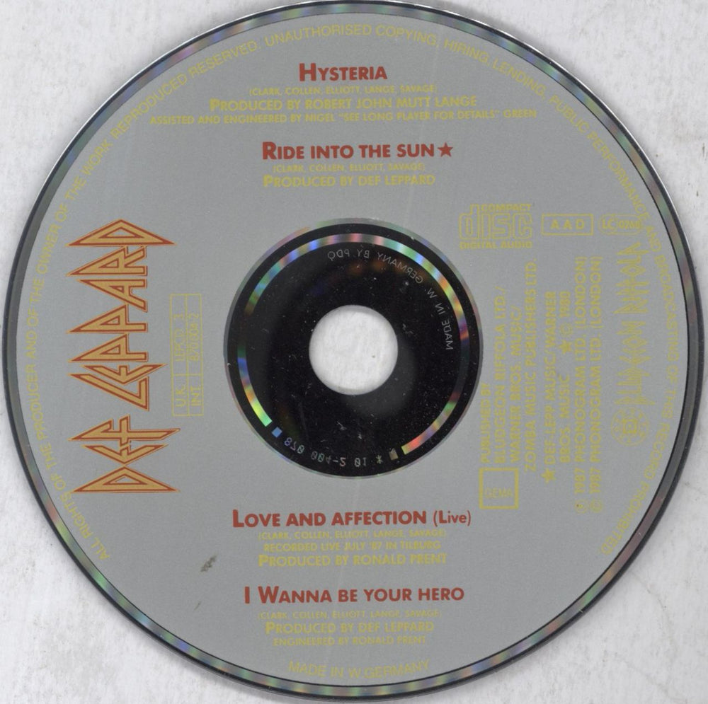 Def Leppard Hysteria UK CD single (CD5 / 5") DEFC5HY03651