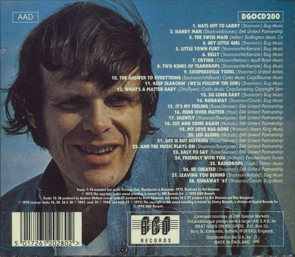 Del Shannon Live In England/ And The Music Plays On UK CD album (CDLP)