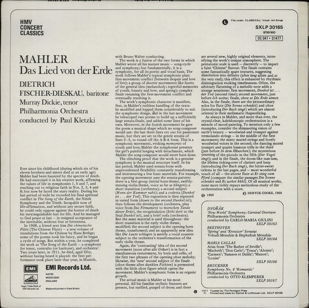 Dietrich Fischer-Dieskau Mahler: Das Lied Von Der Ende UK vinyl LP album (LP record)