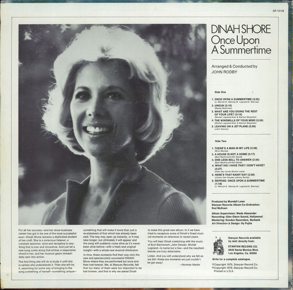 Dinah Shore Once Upon A Summertime US vinyl LP album (LP record)