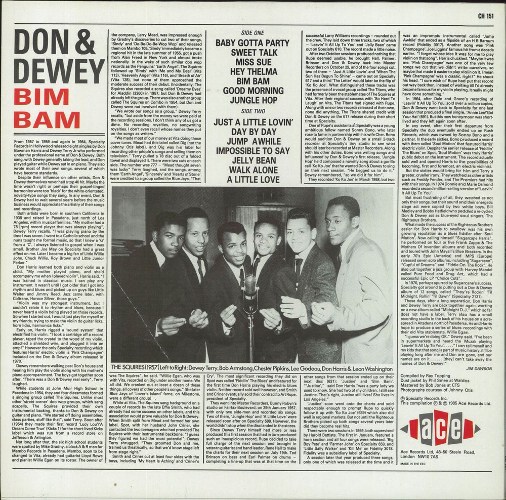 Don And Dewey Bim Bam UK vinyl LP album (LP record)