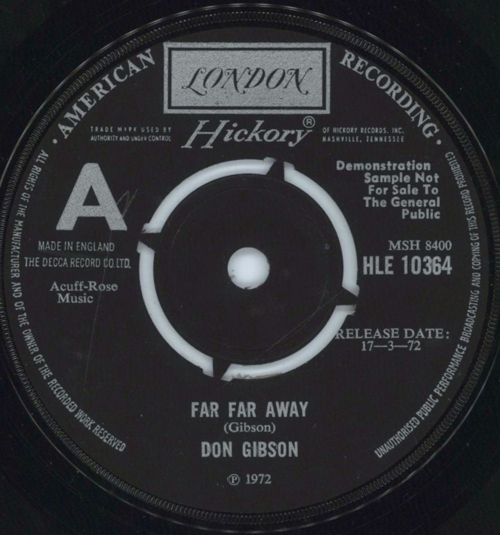 Don Gibson Far Far Away UK Promo 7" vinyl single (7 inch record / 45) HLE10364