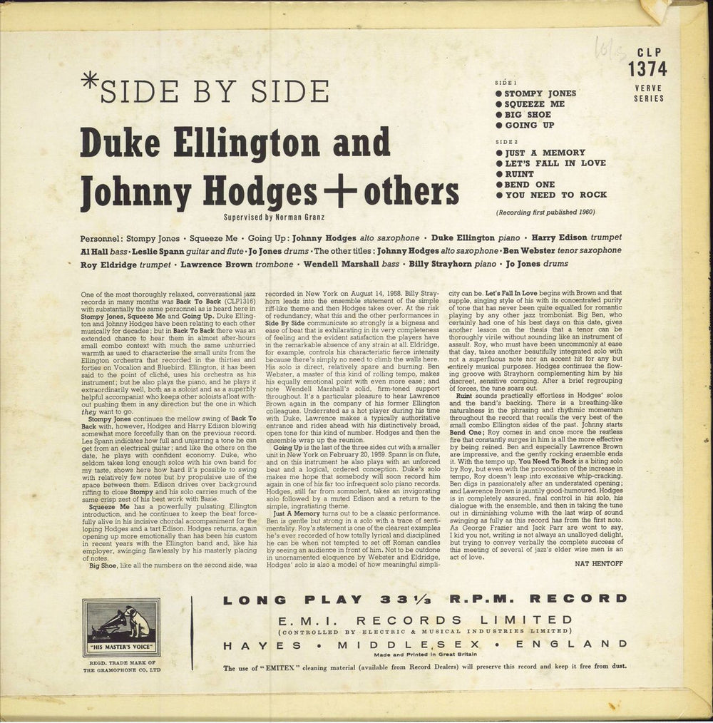 Duke Ellington & Johnny Hodges Side By Side UK vinyl LP album (LP record)