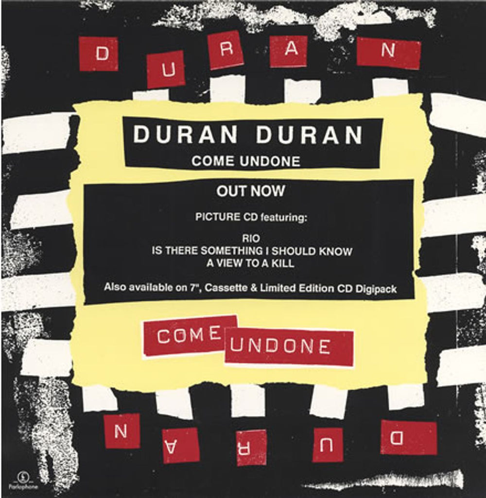 Duran Duran Come Undone - Out Now - Display Card UK Promo display 12 X 12