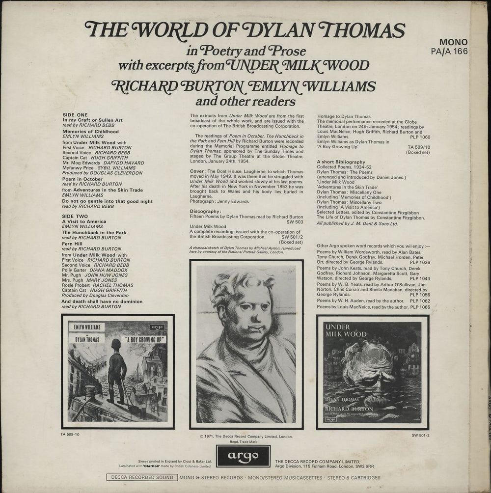 Dylan Thomas The World Of Dylan Thomas (In Poetry And Prose With Excerpts From Under Milkwood) UK vinyl LP album (LP record)