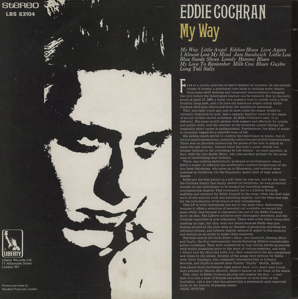 Eddie Cochran My Way UK vinyl LP album (LP record)