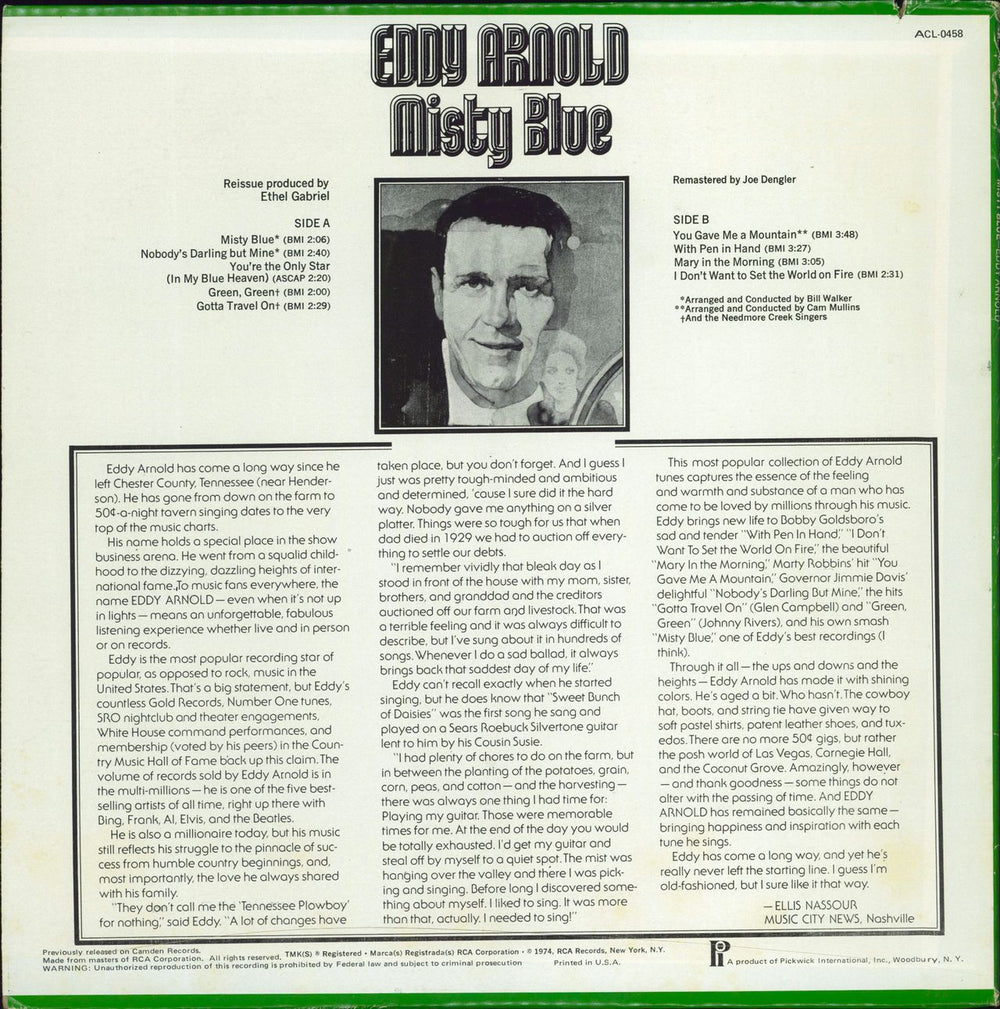 Eddy Arnold Misty Blue US vinyl LP album (LP record)