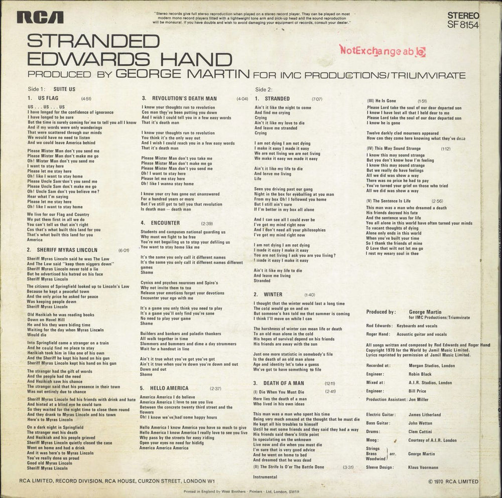 Edwards Hand Stranded UK vinyl LP album (LP record)