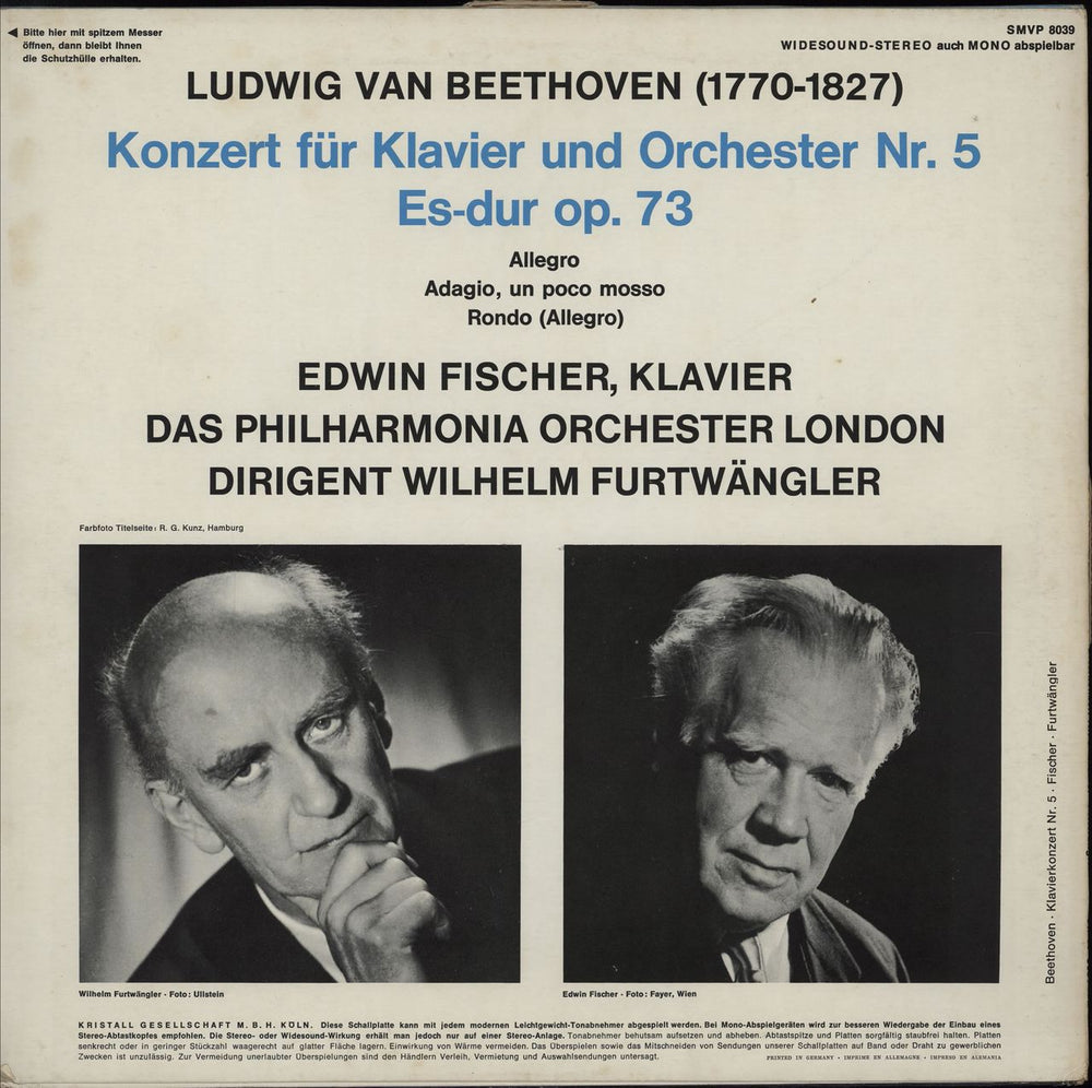 Edwin Fischer Beethoven: Klavierkonzert Nr. 5 German vinyl LP album (LP record)