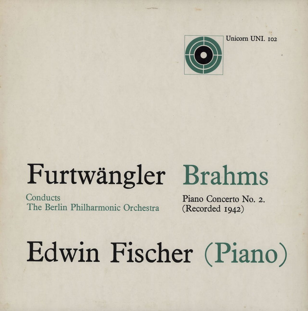 Edwin Fischer Brahms: Piano Concerto No. 2 UK vinyl LP album (LP record) UNI.102