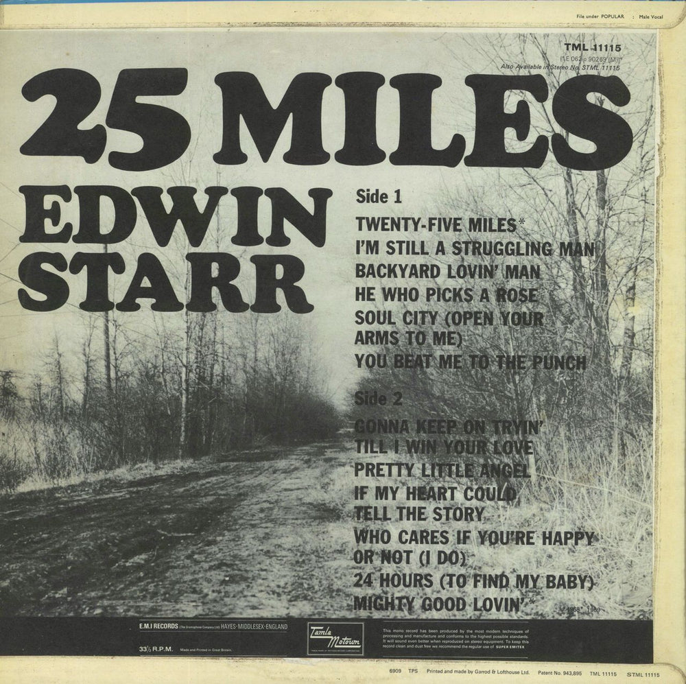 Edwin Starr 25 Miles UK vinyl LP album (LP record)