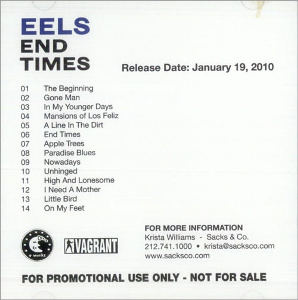 Eels End Times US Promo CD album (CDLP) CD-R ACETATE