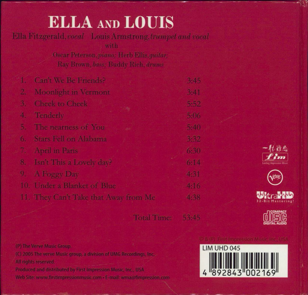 Ella Fitzgerald & Louis Armstrong Ella And Louis US CD album (CDLP) 4892843002169