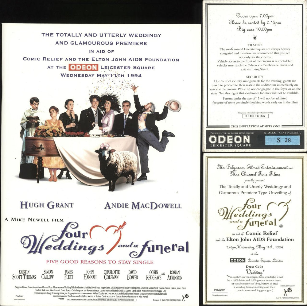 Elton John Four Weddings & The Funeral + Invitations UK tour programme PROGRAMME AND TICKET
