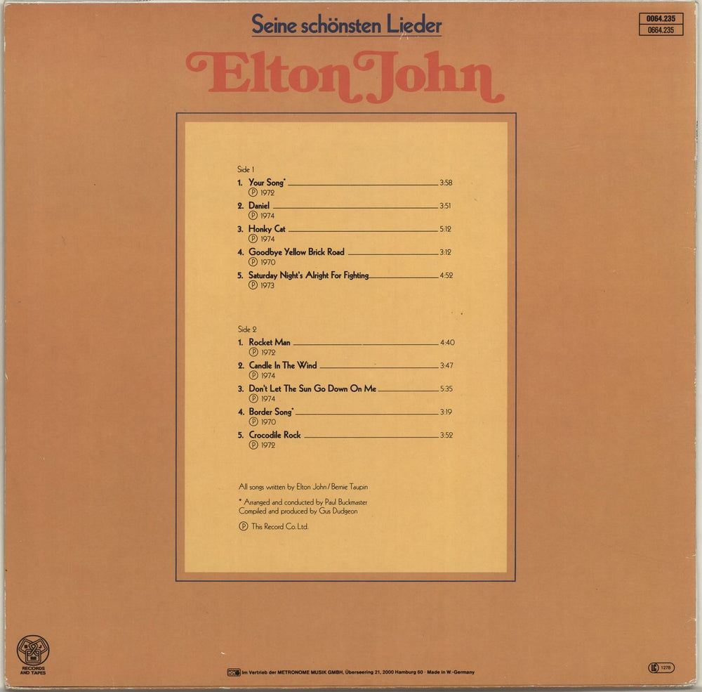 Elton John Seine schonsten Lieder German vinyl LP album (LP record)