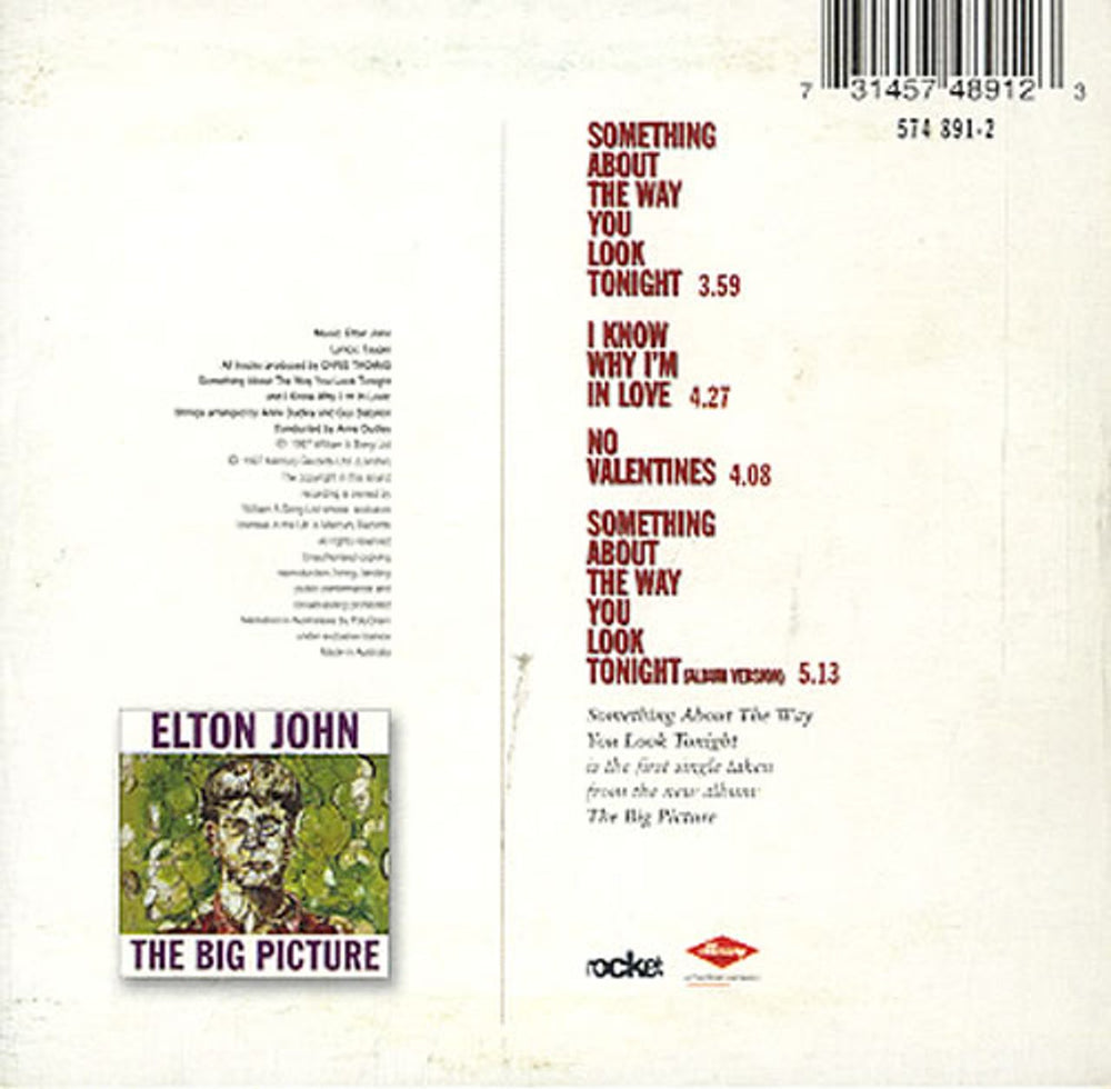 Elton John Something About The Way You Look Tonight Australian CD single (CD5 / 5") JOHC5SO92660