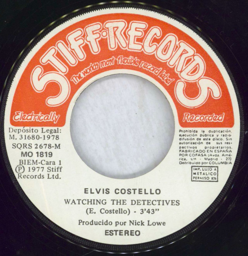 Elvis Costello Watching The Detectives Spanish 7" vinyl single (7 inch record / 45) COS07WA824651