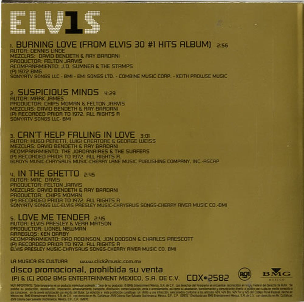 Elvis Presley 30 #1 Hits Sampler Mexican Promo CD single (CD5 / 5") ELVC5HI226366