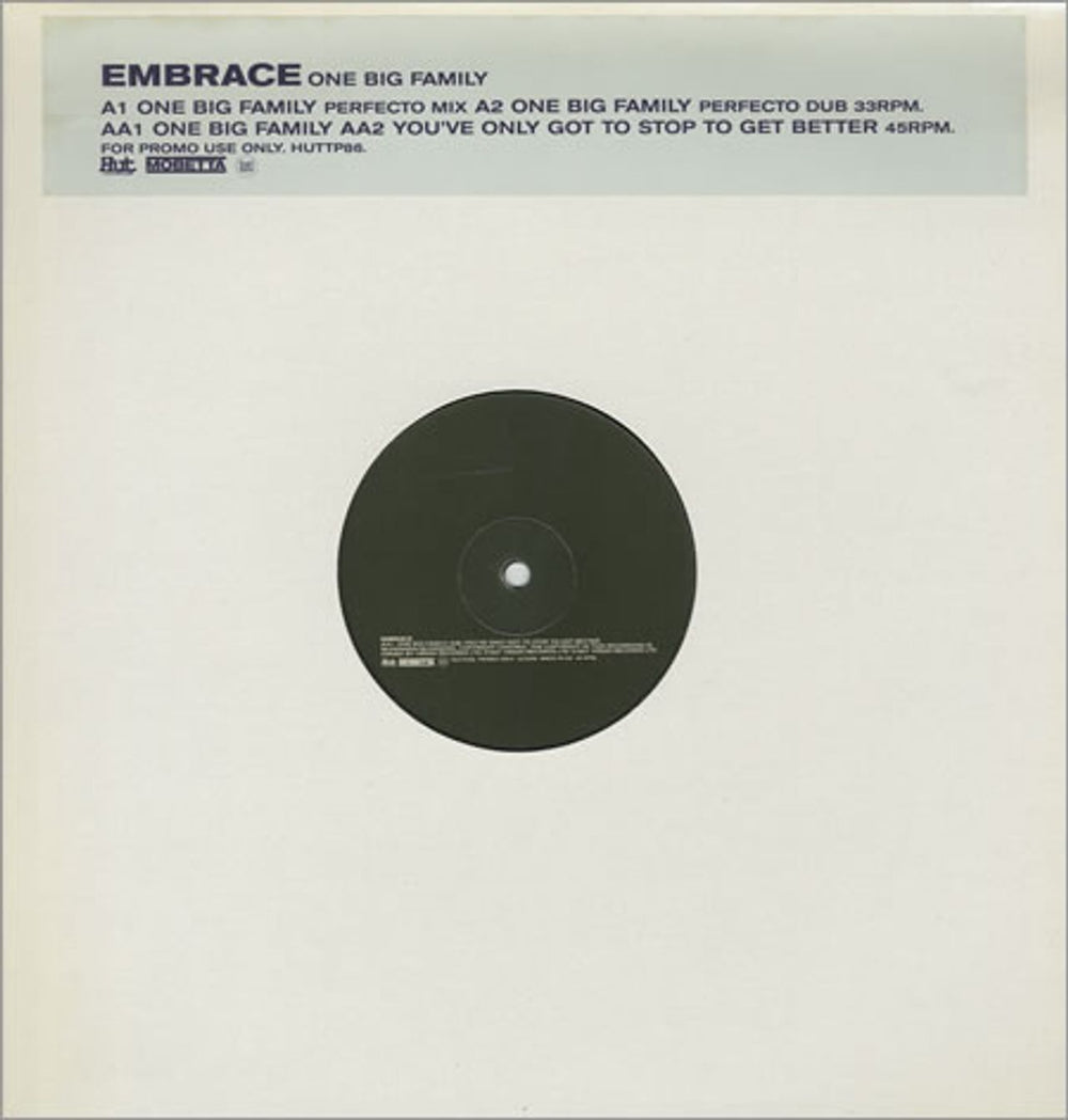 Embrace One Big Family UK Promo 12" vinyl single (12 inch record / Maxi-single) HUTTP86