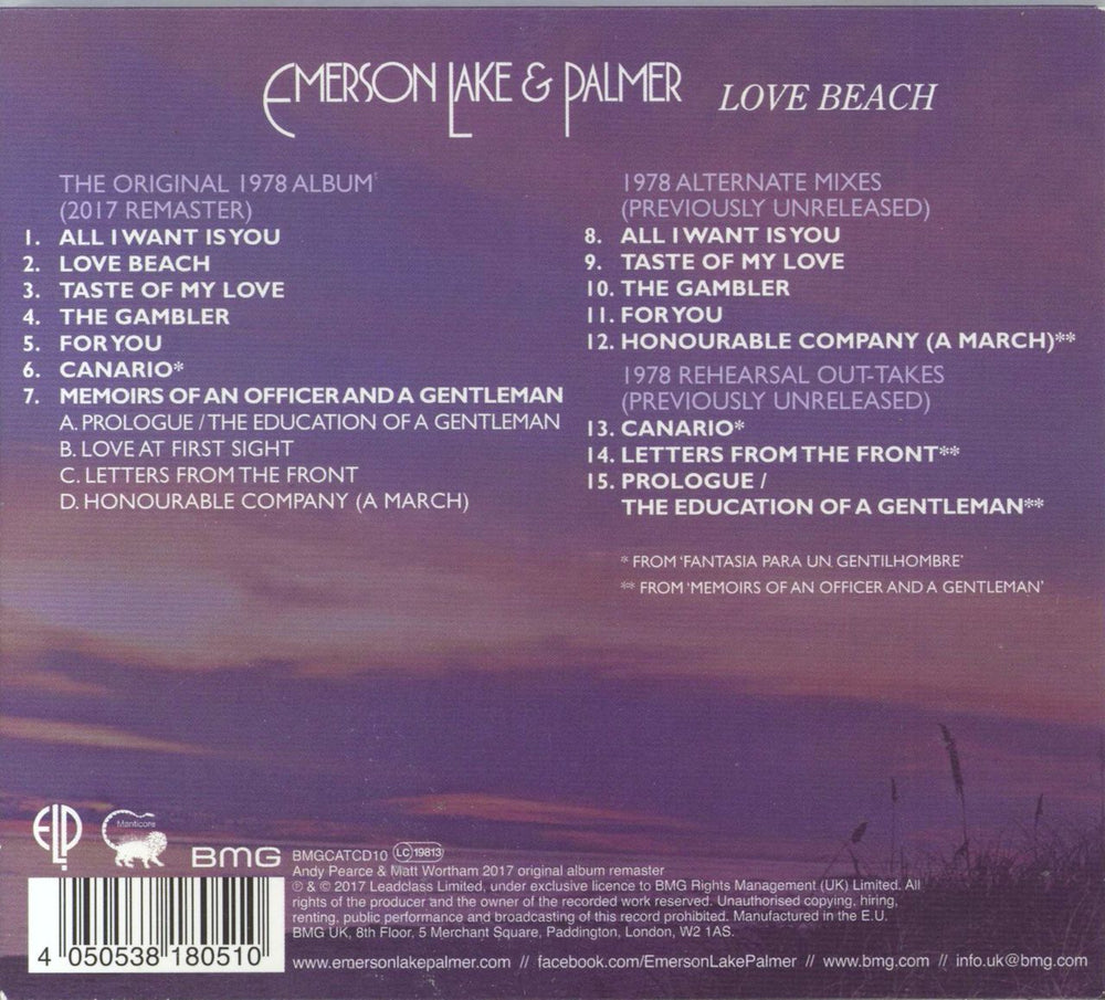 Emerson Lake & Palmer Love Beach: Remastered UK CD album (CDLP) 4050538180510