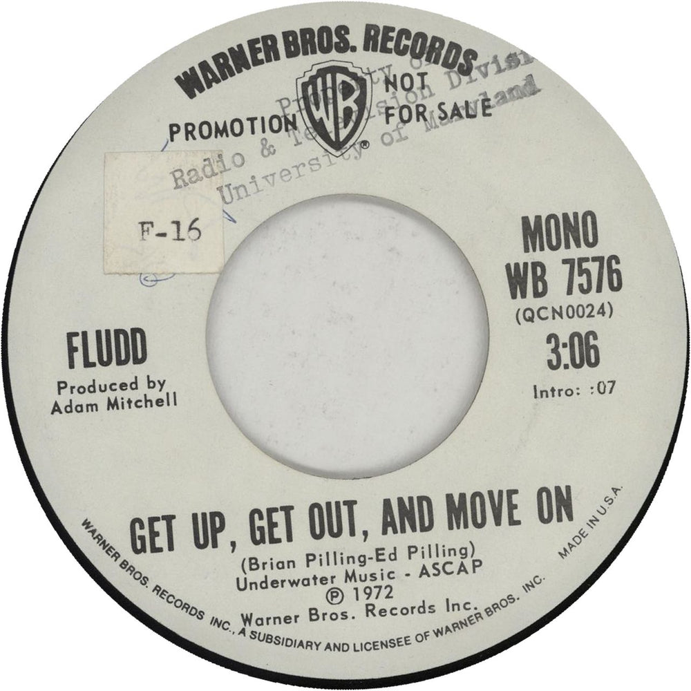 Fludd Get Up, Get Out, And Move On US Promo 7" vinyl single (7 inch record / 45) WB7576