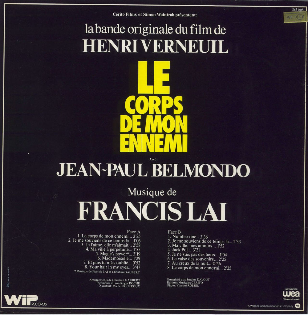 Francis Lai Le Corps De Mon Ennemi (Bande Originale Du Film) French vinyl LP album (LP record)