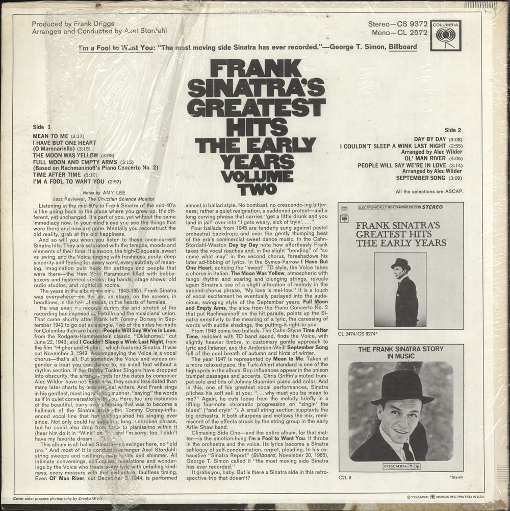 Frank Sinatra Greatest Hits - The Early Years Volume 2 US vinyl LP album (LP record)