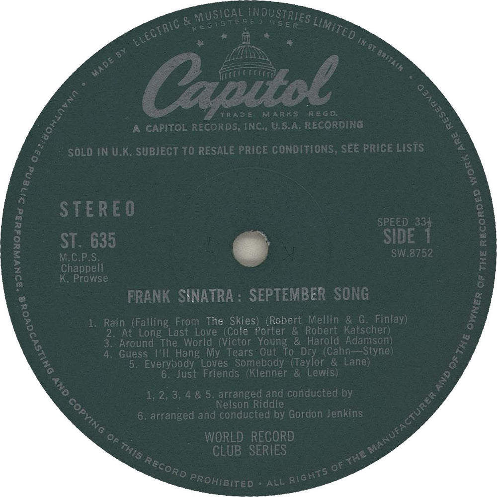 Frank Sinatra September Song UK vinyl LP album (LP record) FRSLPSE562090