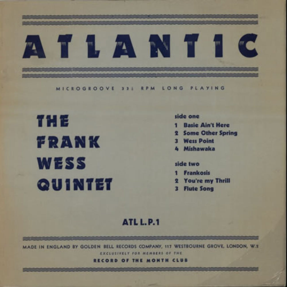 Frank Wess The Frank Wess Quintet UK 10" vinyl single (10 inch record) ATLLP1