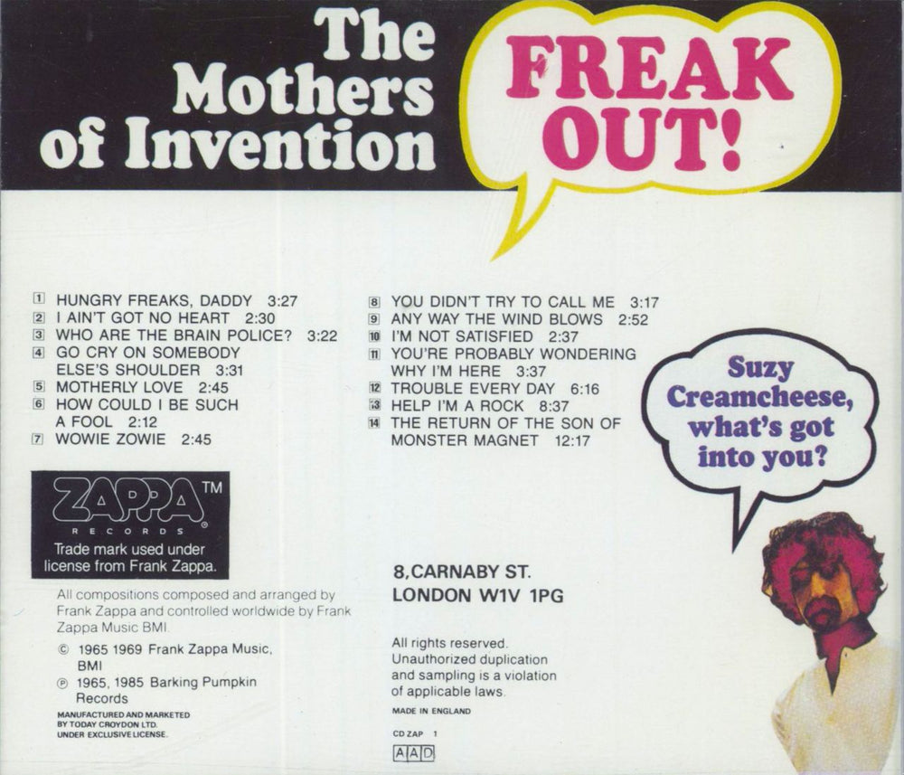 Frank Zappa Freak Out! UK CD album (CDLP)