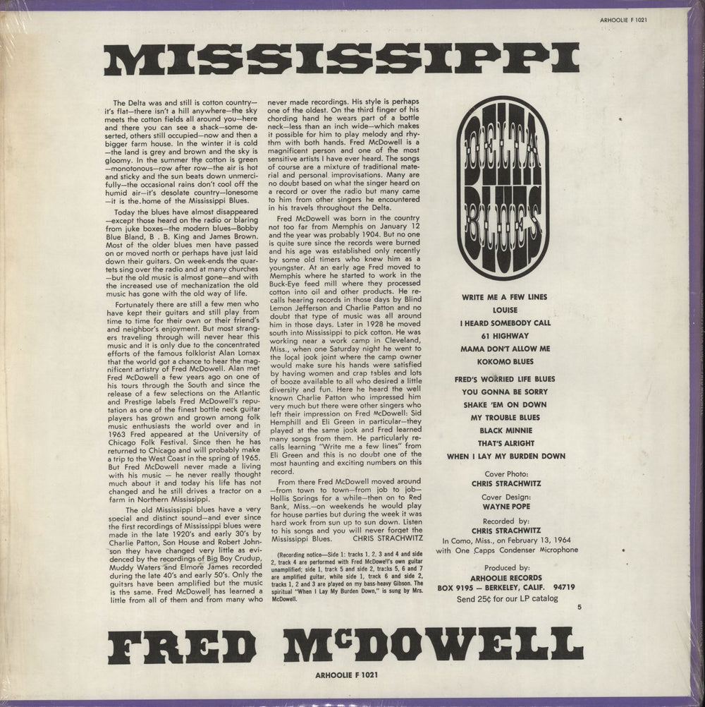 Fred McDowell Mississippi Delta Blues - 1965 - Shrink US vinyl LP album (LP record)