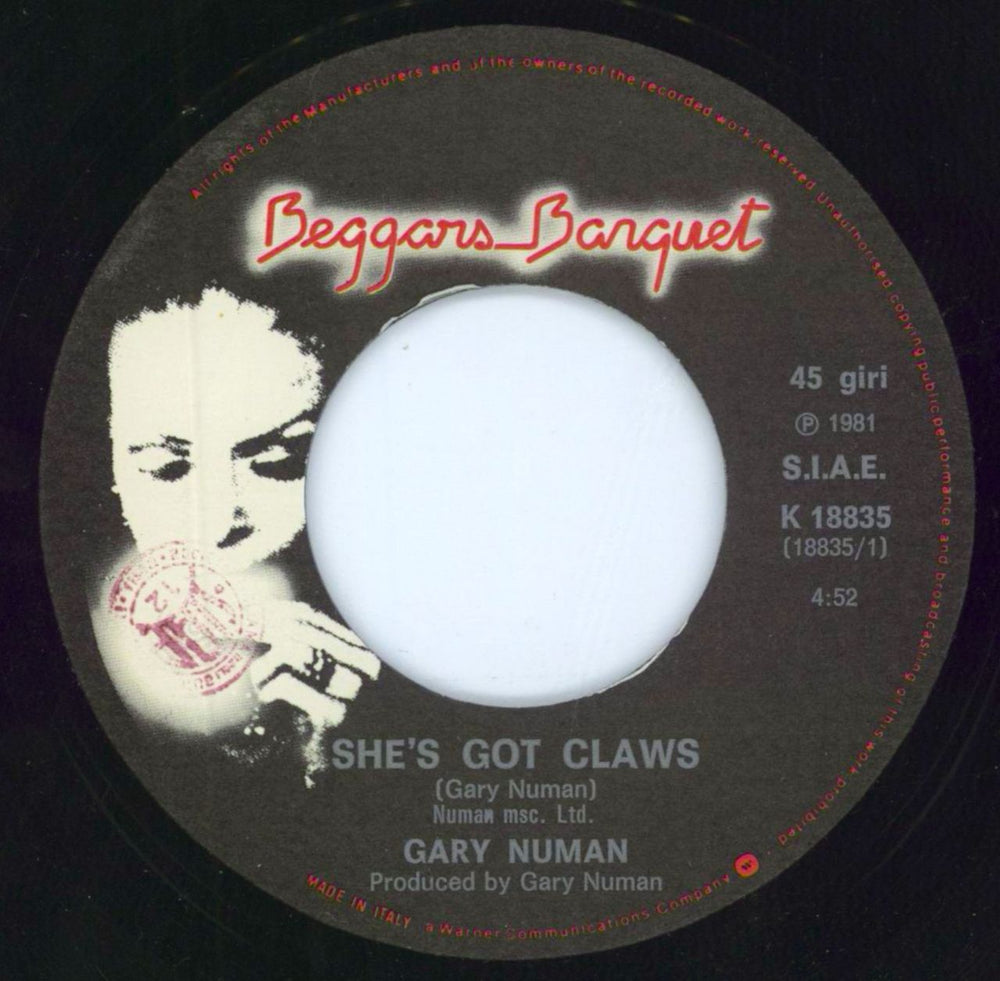 Gary Numan She's Got Claws Italian 7" vinyl single (7 inch record / 45) NUM07SH46334