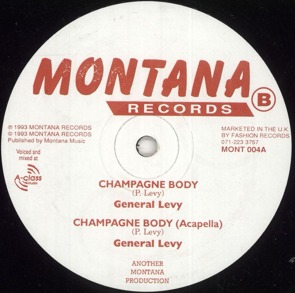 General Levy Champagne Body UK 12" vinyl single (12 inch record / Maxi-single) MONT004