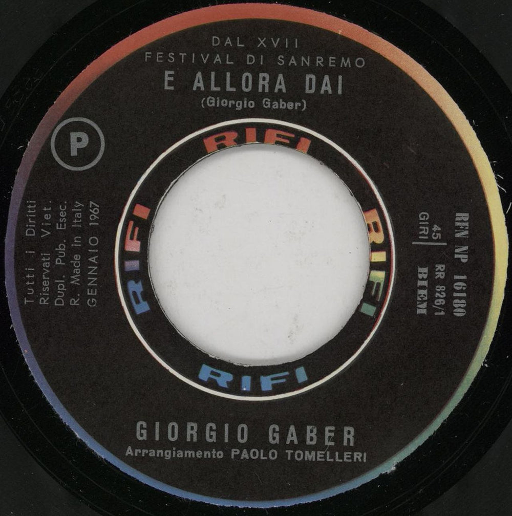 Giorgio Gaber E Allora Dai + Sleeve Italian 7" vinyl single (7 inch record / 45) 2I207EA755388