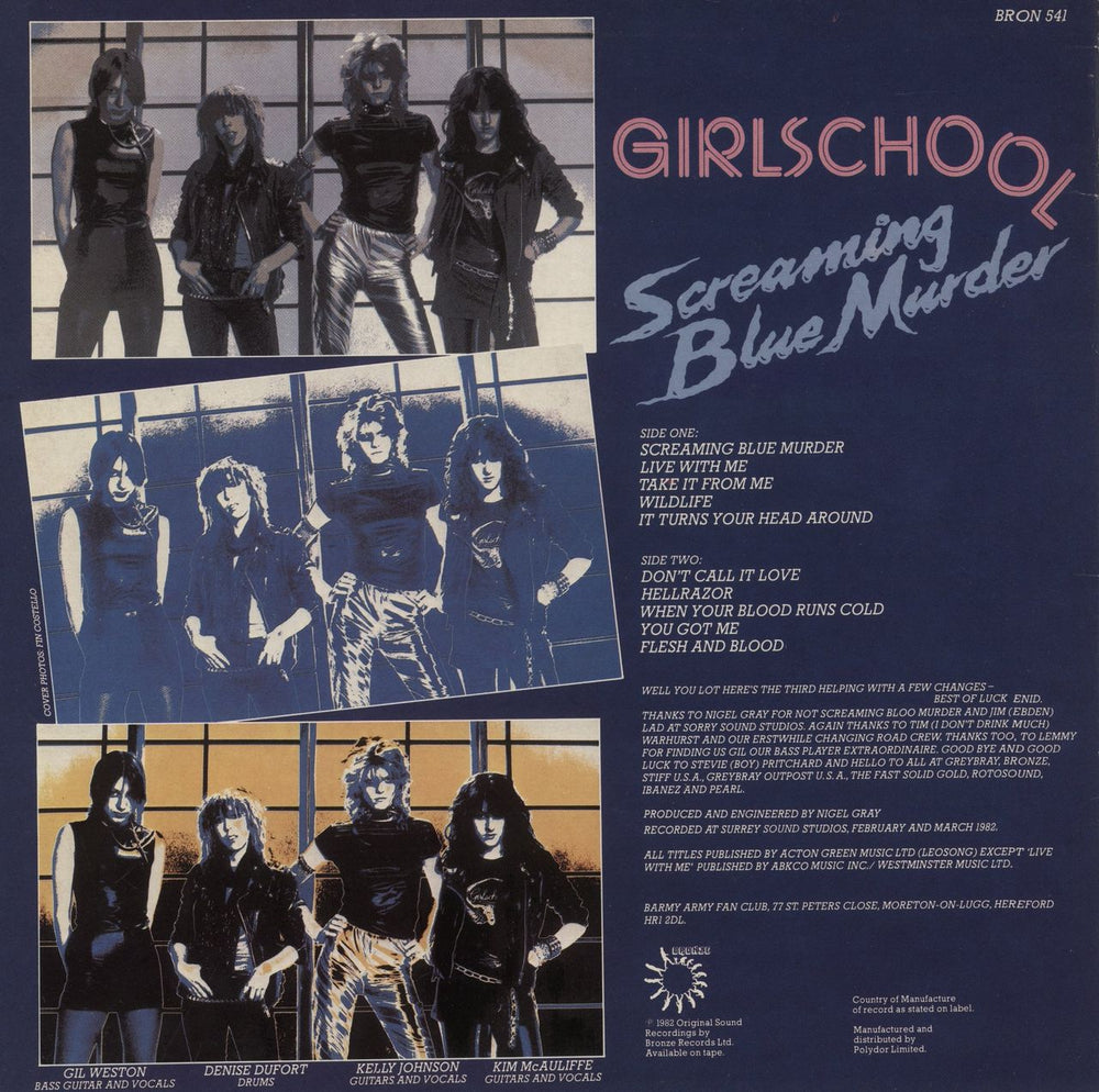 Girlschool Screaming Blue Murder - VG UK vinyl LP album (LP record)
