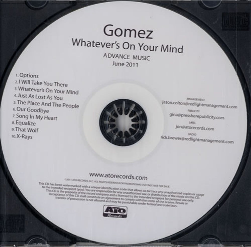 Gomez Whatever's On Your Mind US Promo CD-R acetate CD-R ACETATE