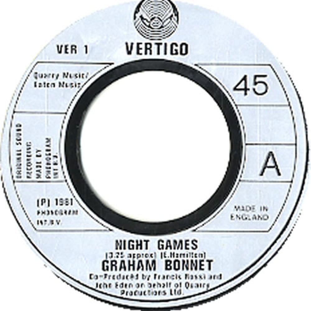 Graham Bonnet Night Games - Jukebox UK 7" vinyl single (7 inch record / 45) VER1