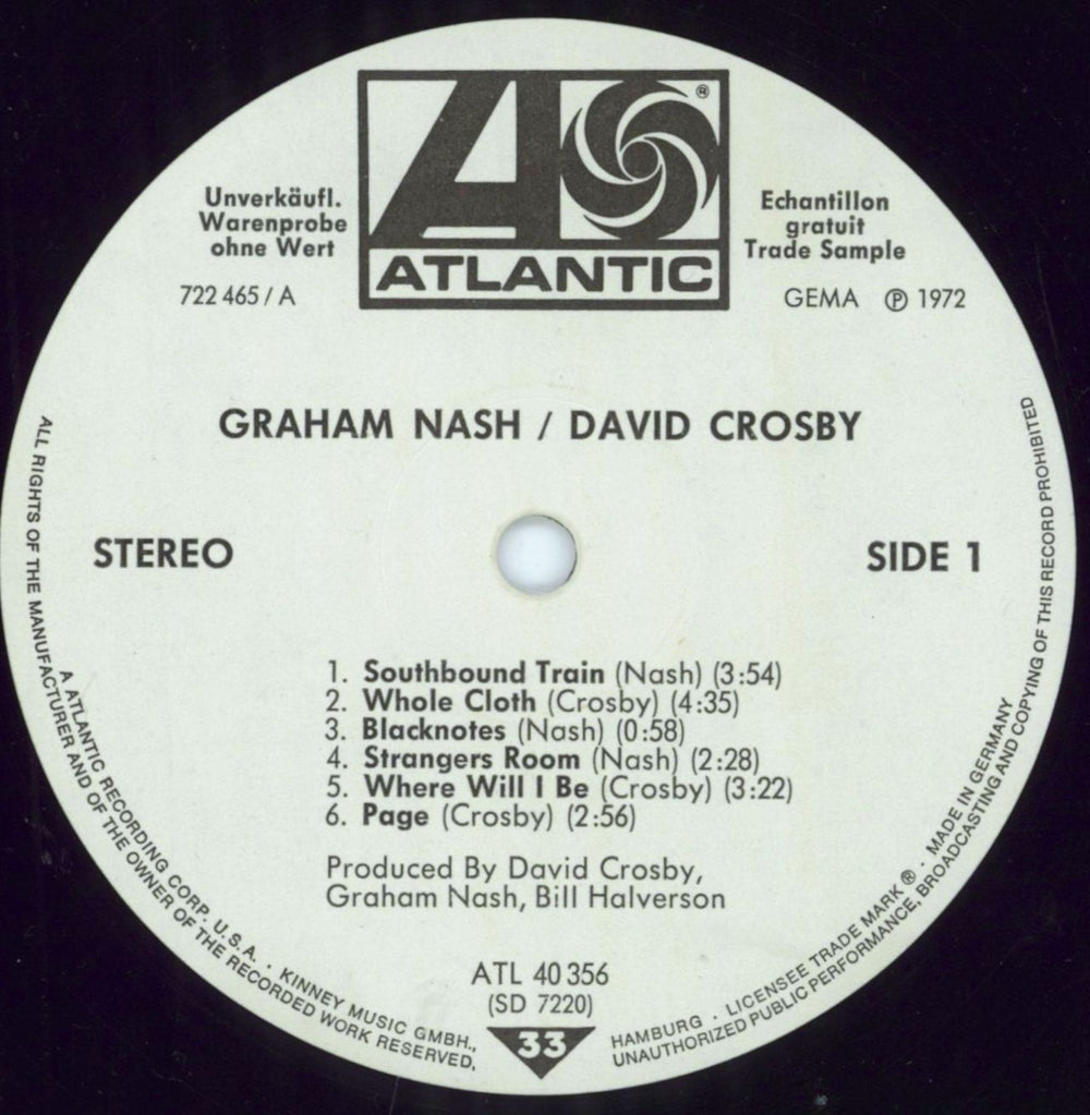 Graham Nash Graham Nash / David Crosby - White label + VG German vinyl LP album (LP record) NSHLPGR796680