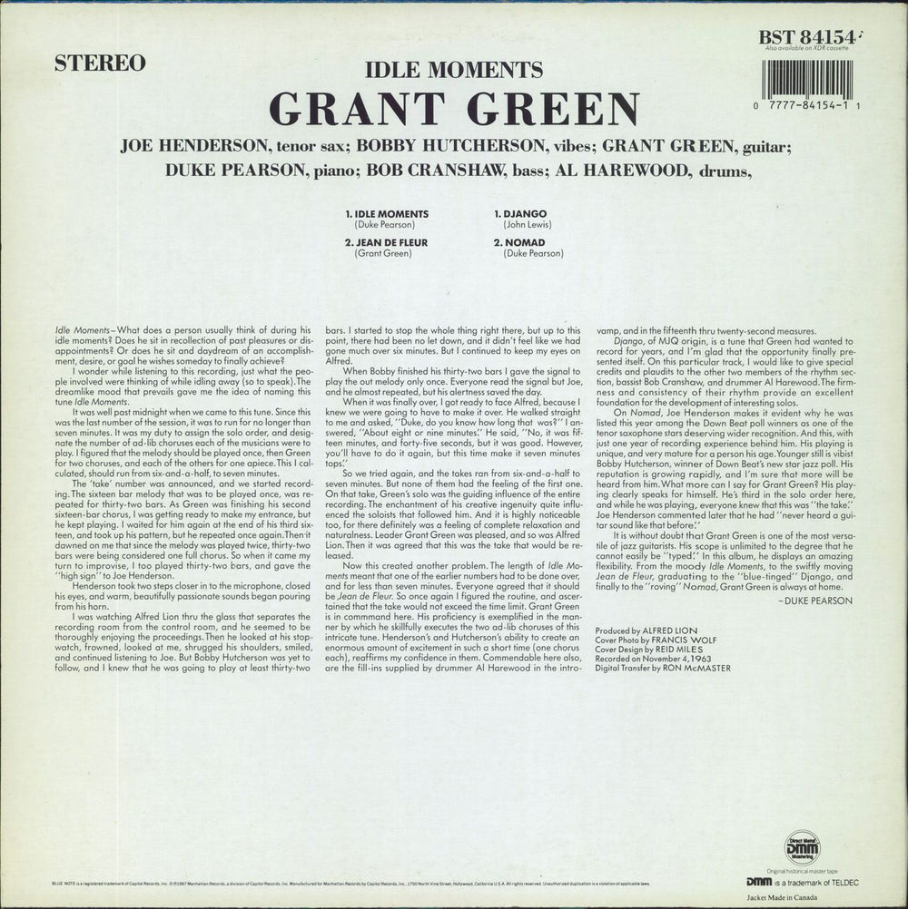 Grant Green Idle Moments - DMM US vinyl LP album (LP record)