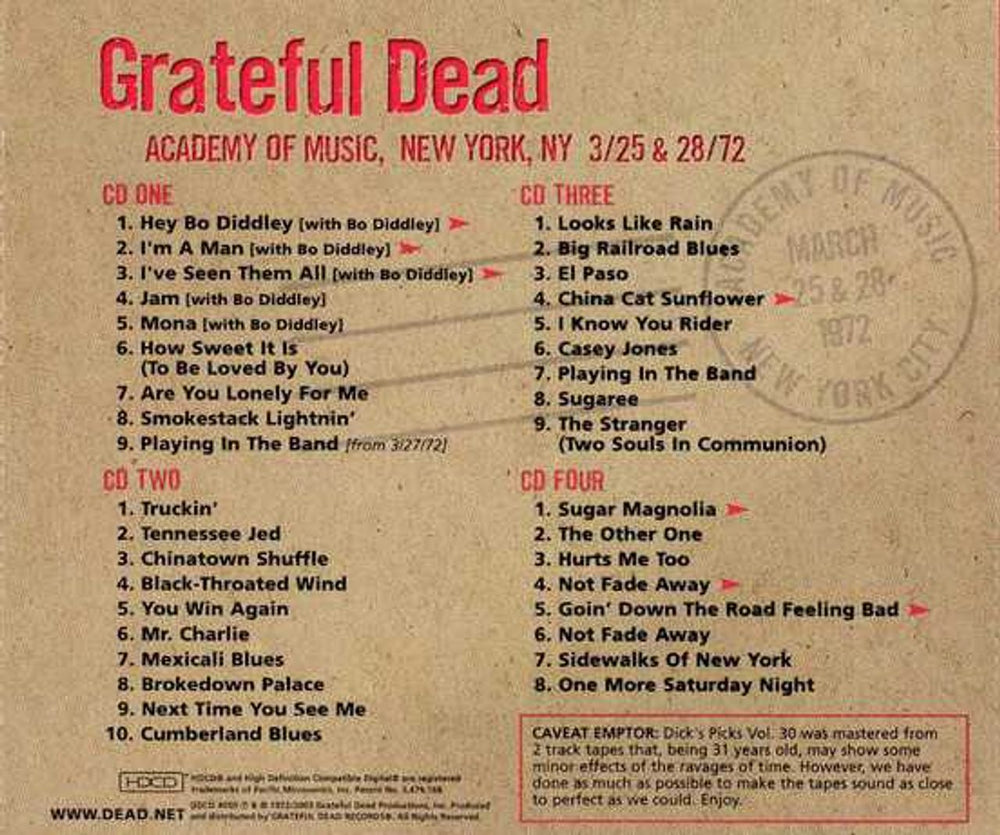 Grateful Dead Dick's Picks Volume Thirty: Academy Of Music, New