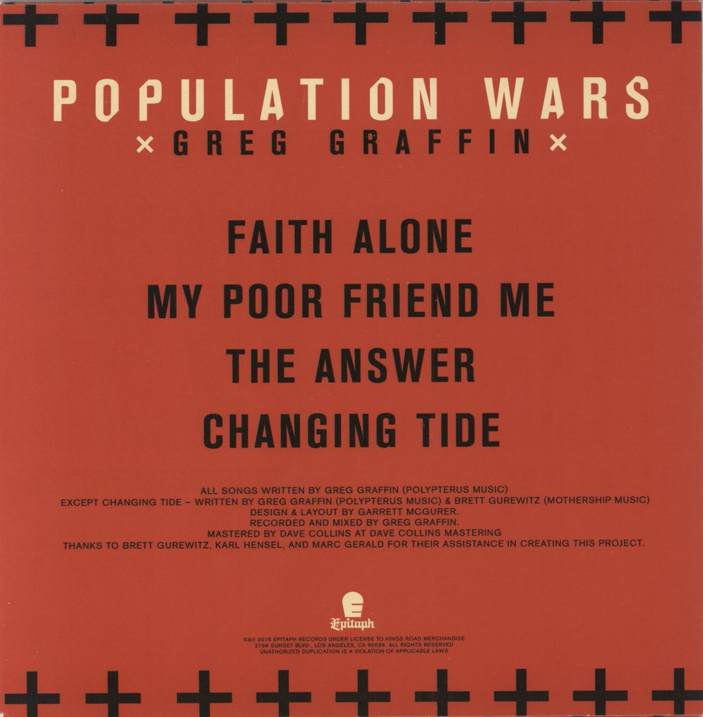 Greg Graffin Population Wars: Songs That Inspired The Book US 7" vinyl single (7 inch record / 45)