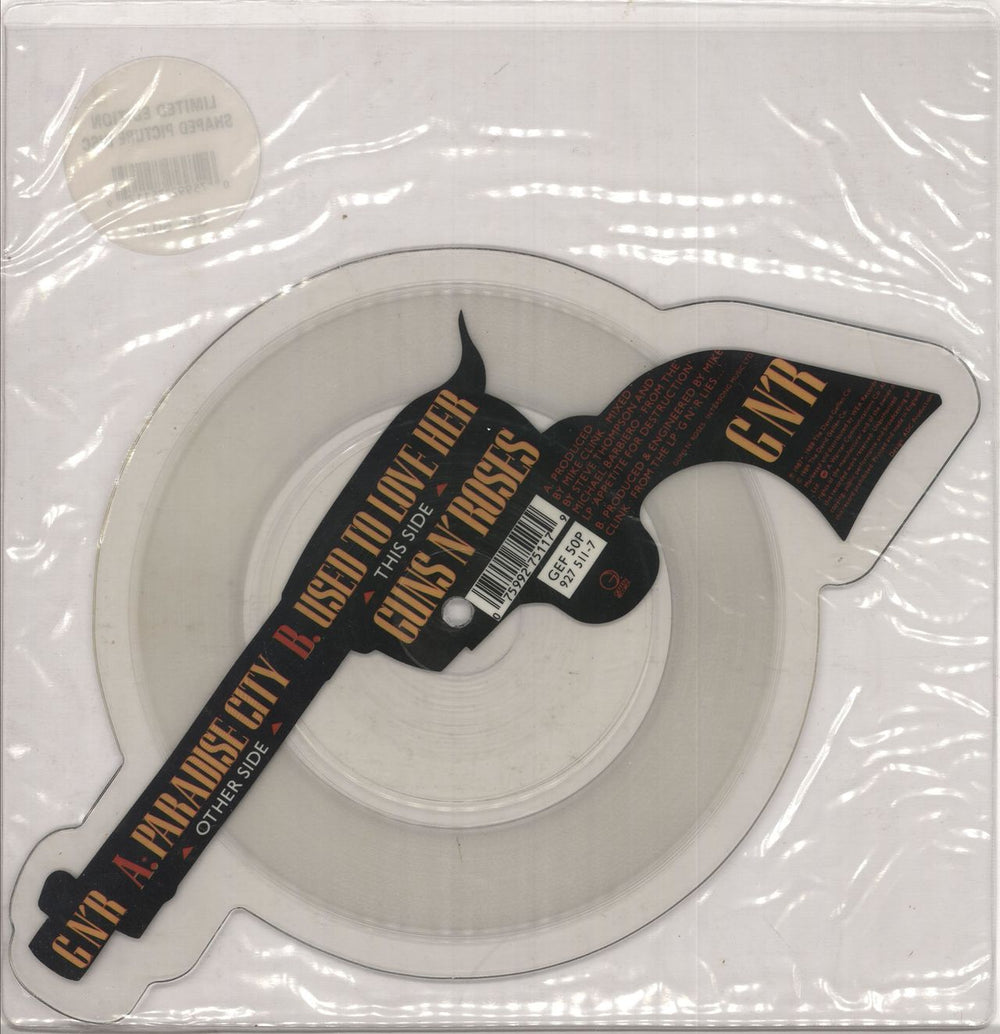 Guns N Roses Paradise City - Clear UK shaped picture disc (picture disc vinyl record) 075992751179